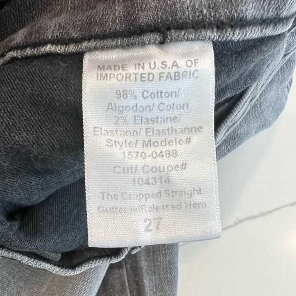 CURRENT/ELLIOT The Cropped Straight Jeans w/ Frayed Hem,‎ Grey, 27
